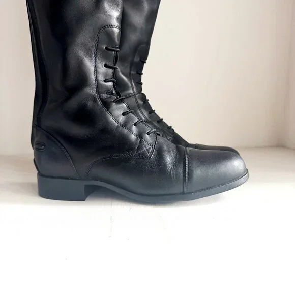 Ariat Black Back Zipper Black Leather Riding Boots 8B
